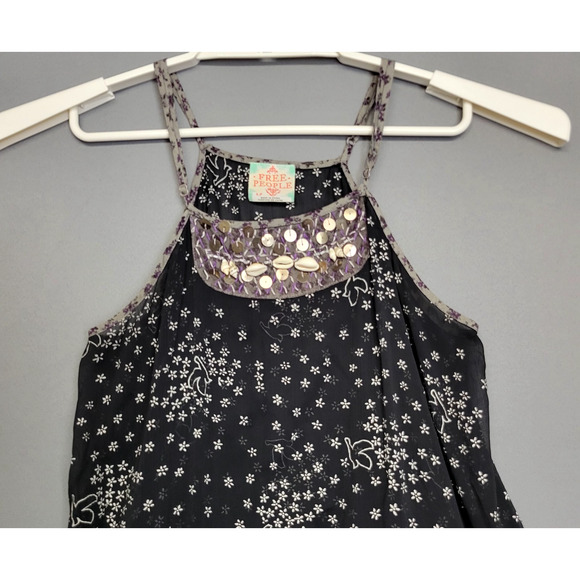 Free People Halter Boho Top Womens S Black Lucy Loves Charlie Black Embellished - Picture 5 of 13